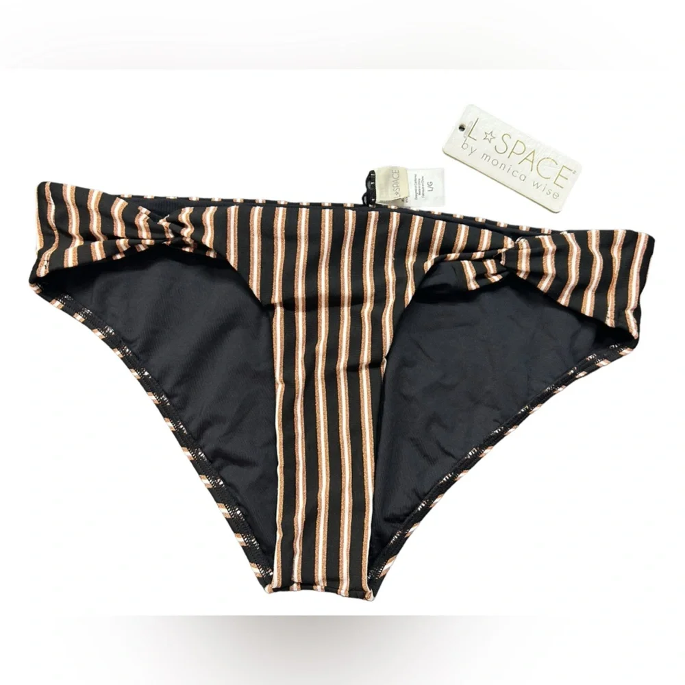 L*SPACE womens LaJolla full coverage copper stripe bikini bottoms size Large NWT